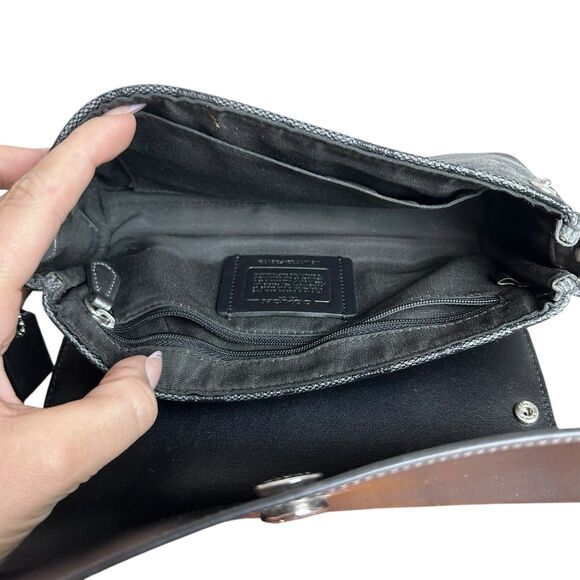 Coach Signature Crossbody Bag Black Leather Canvas Shoulder Purse F59534 - Picture 6 of 8